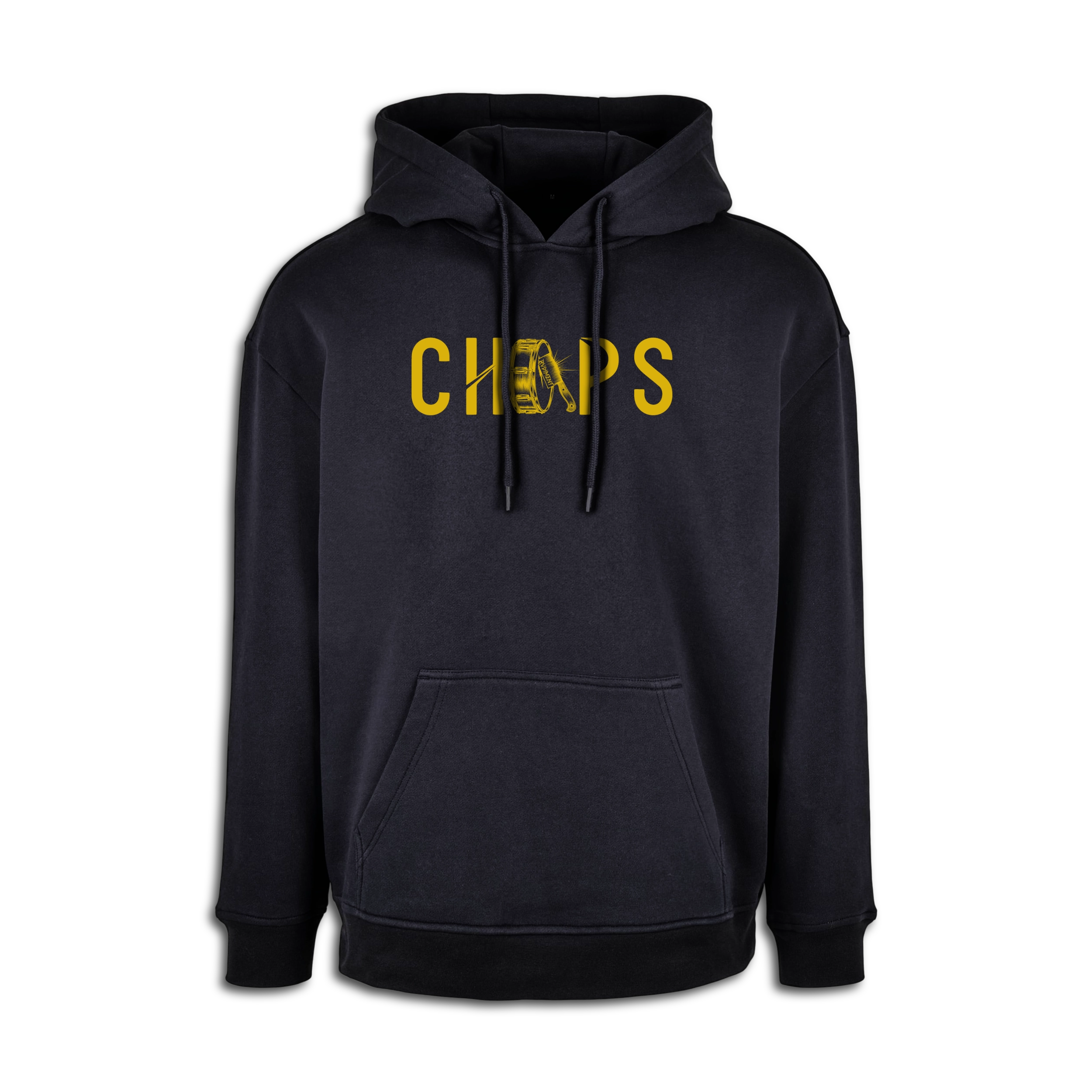 Chops Unisex Oversized Hoodie Blue for Drummers - Front View | RVDIMENT Drummer Apparel