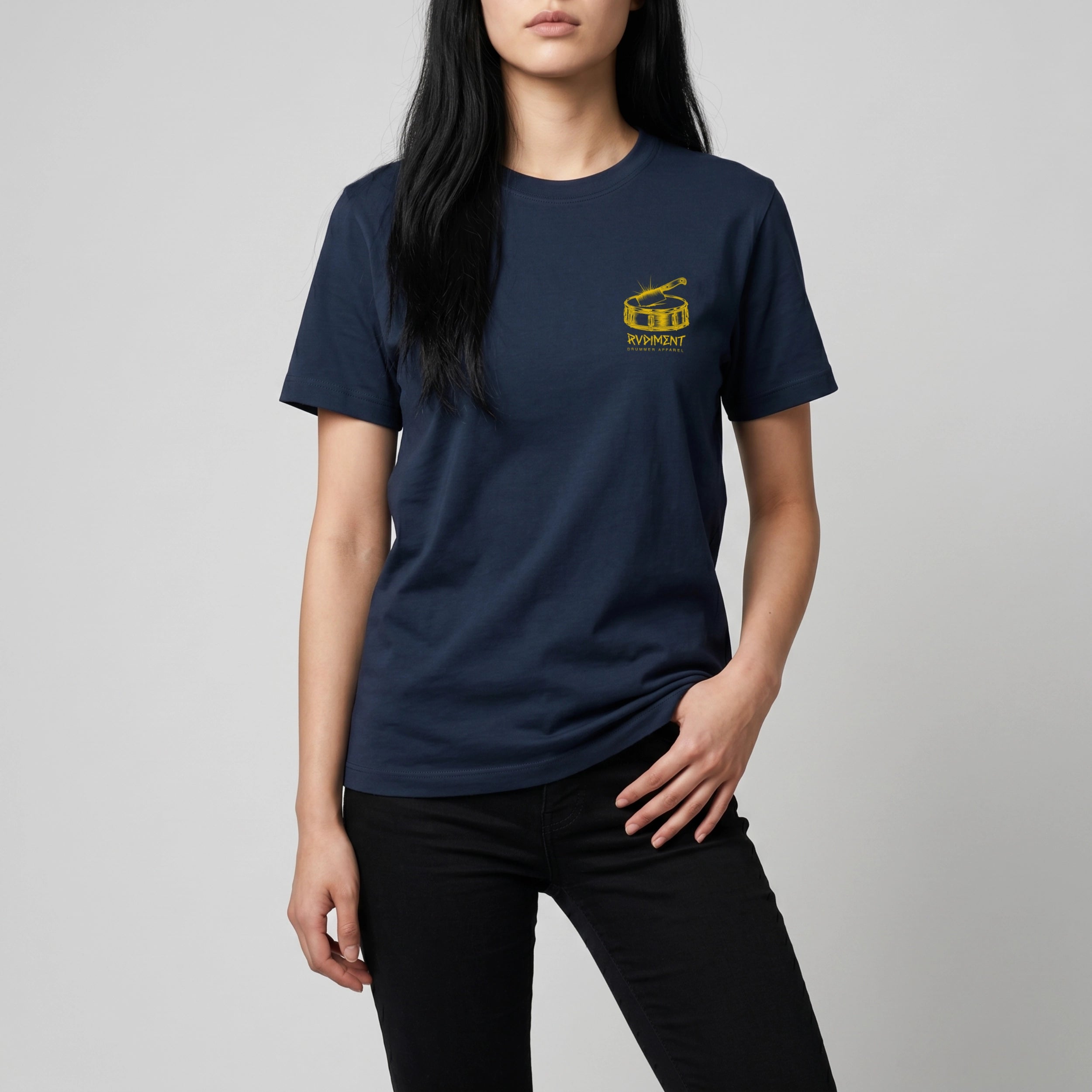 Chops Unisex T-Shirt Blue for Drummers - Model Front View | RVDIMENT Drummer Apparel