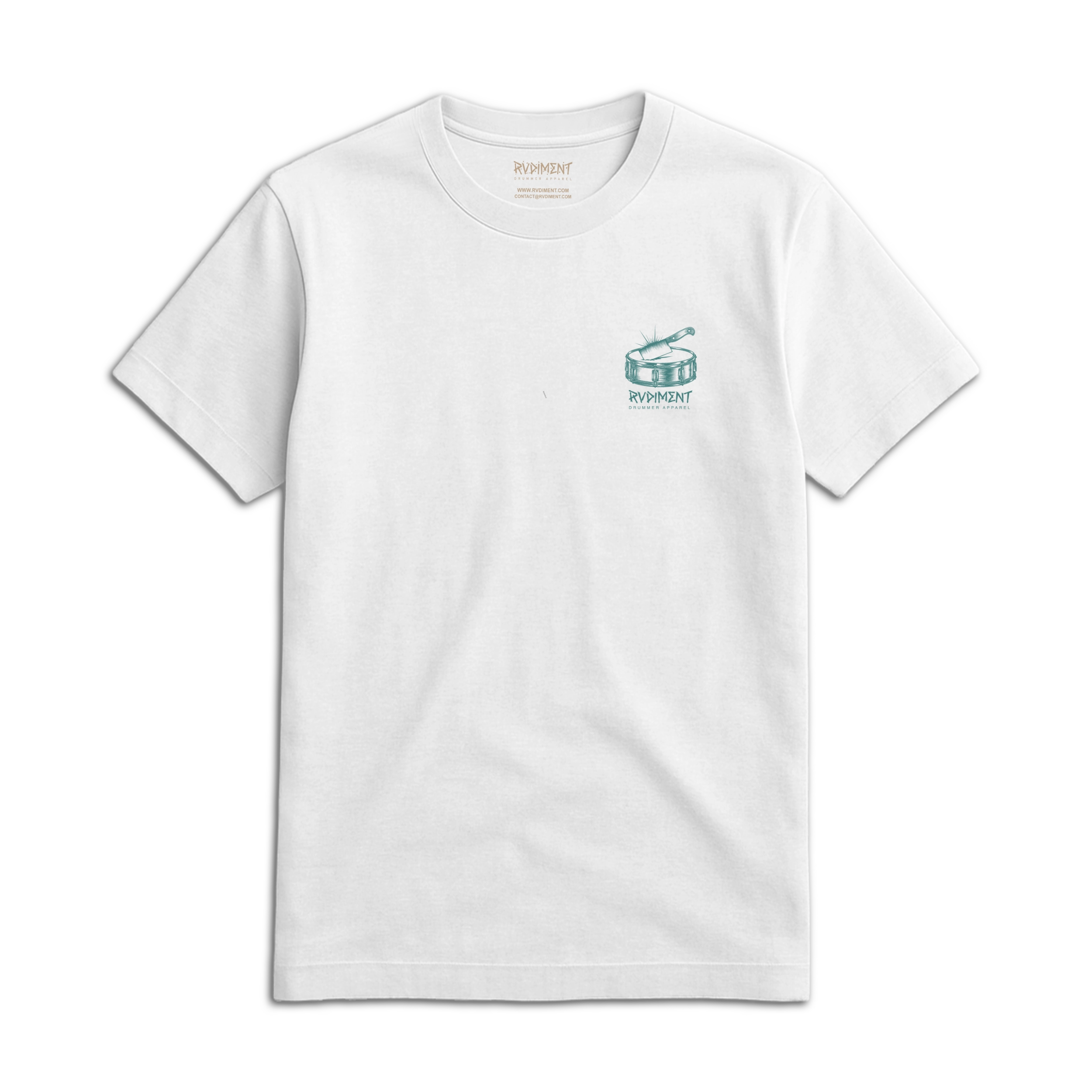 Chops Unisex T-Shirt White for Drummers - Front View | RVDIMENT Drummer Apparel