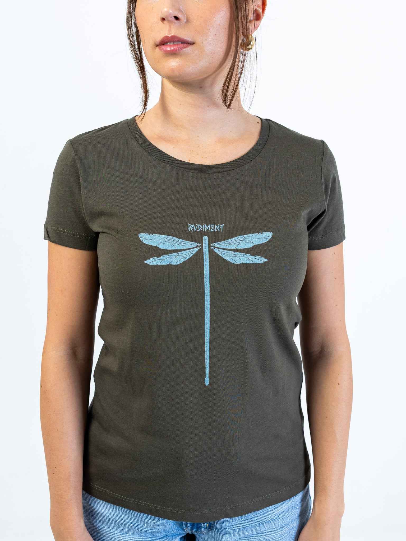 Dragonvly Drumstick Women's T-Shirt for Drummers - Model Close-Up | RVDIMENT Drummer Apparel