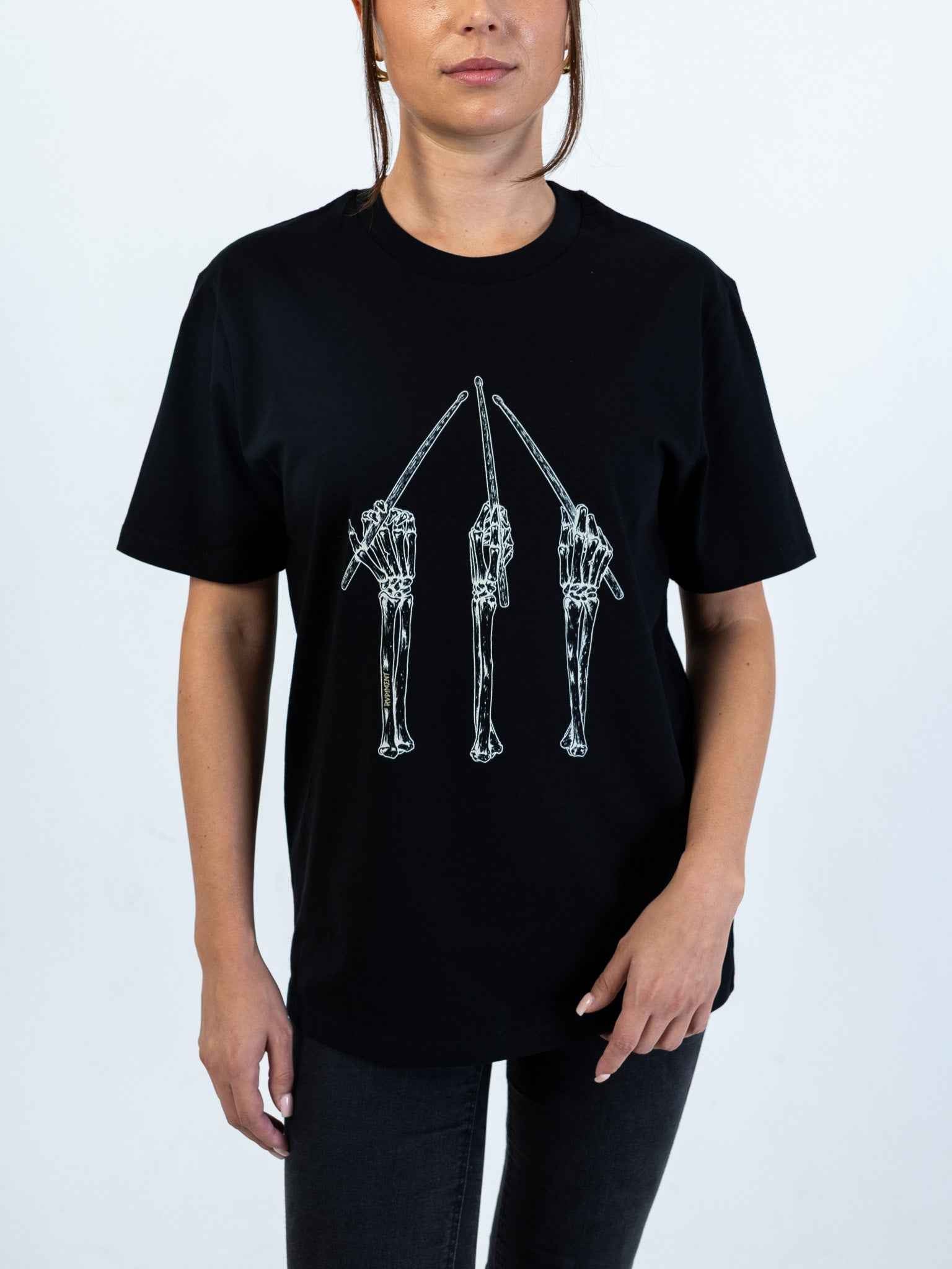 Drumstick Grips Unisex T-Shirt for Drummers - Model Front View | RVDIMENT Drummer Apparel