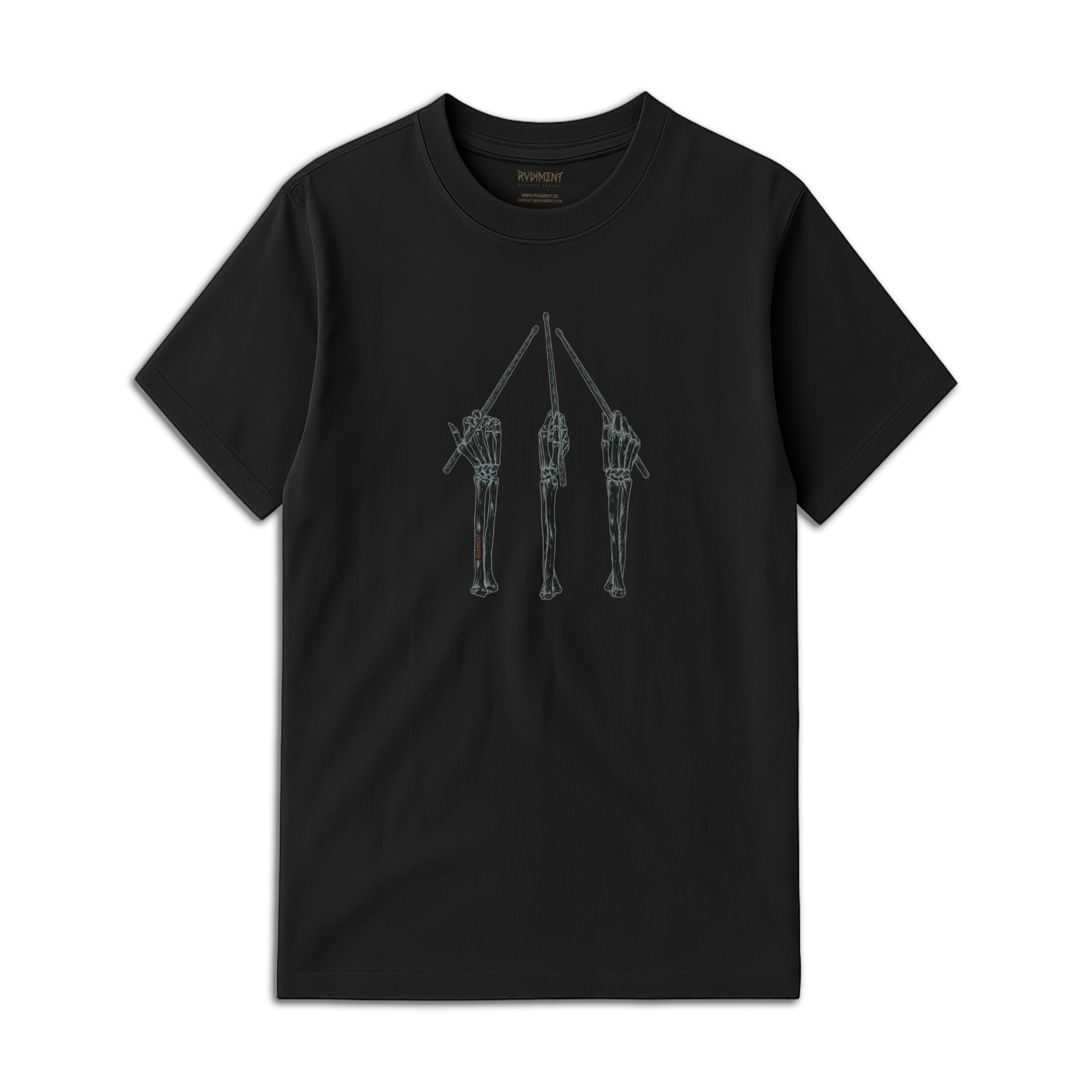 Drumstick Grips Unisex T-Shirt for Drummers - Front View | RVDIMENT Drummer Apparel