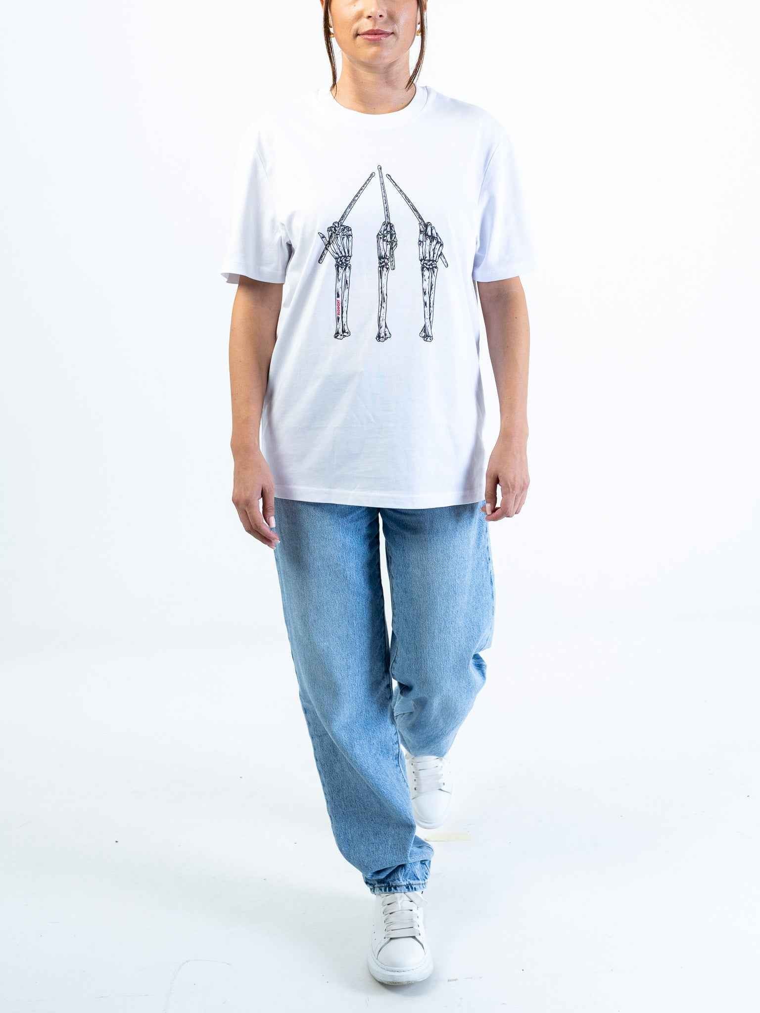 Drumstick Grips Unisex T-Shirt for Drummers - Model Front View | RVDIMENT Drummer Apparel