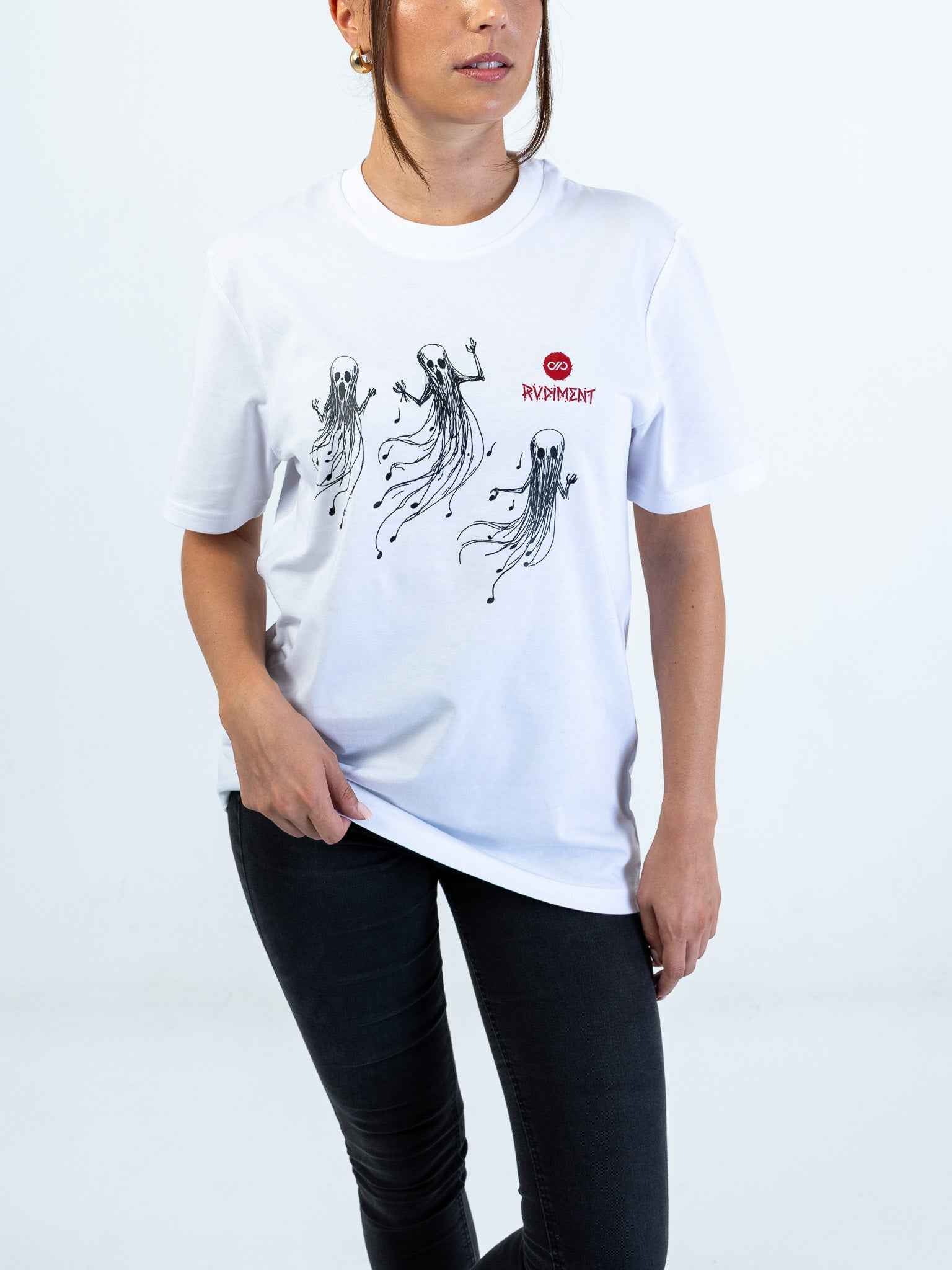 Ghost Notes Unisex T-Shirt für Drummer - Model Vorderansicht alternativ | RVDIMENT Drummer Apparel