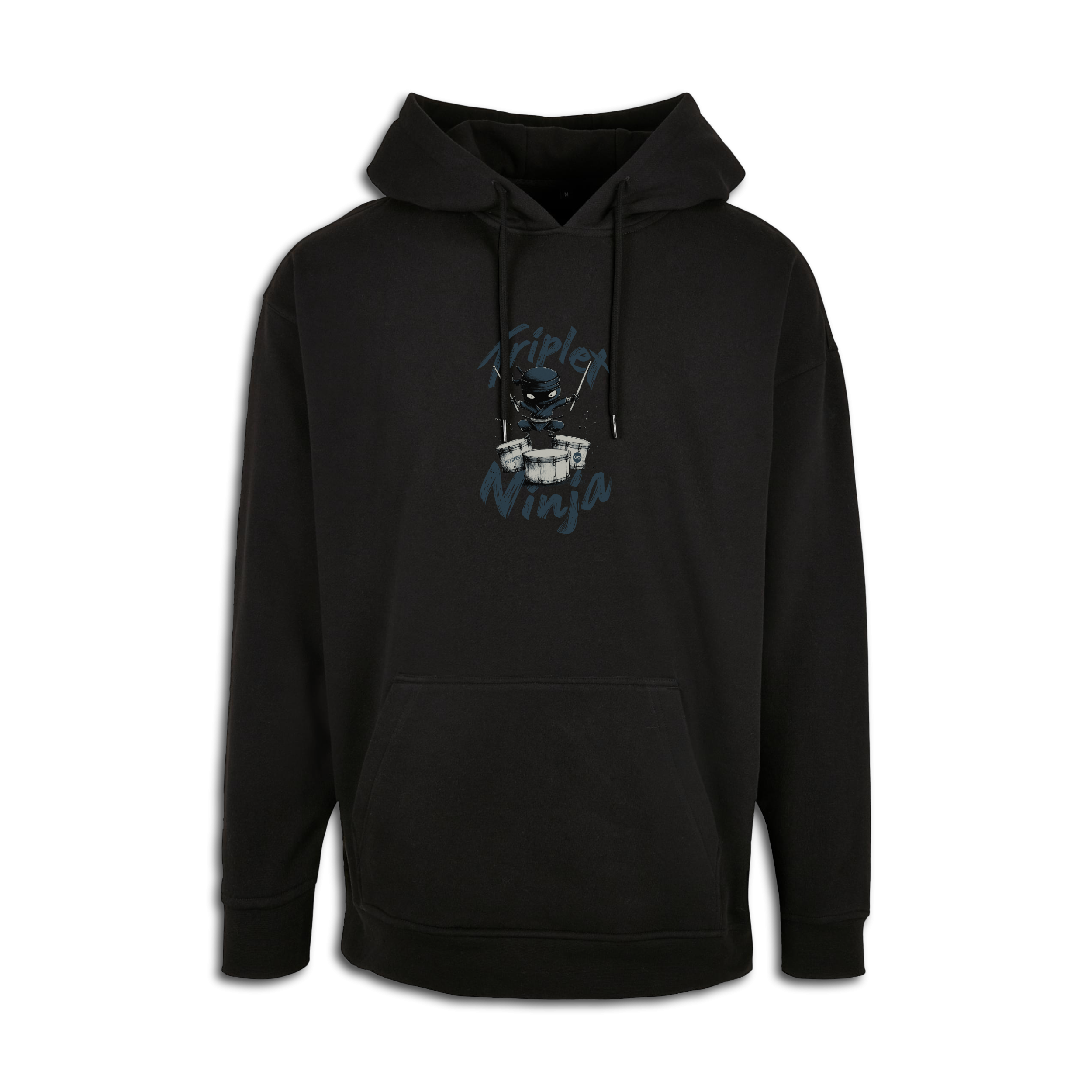 Triplet Ninja Hoodie for Drummers - Oversized Unisex Fit - Front View | RVDIMENT Drummer Apparel