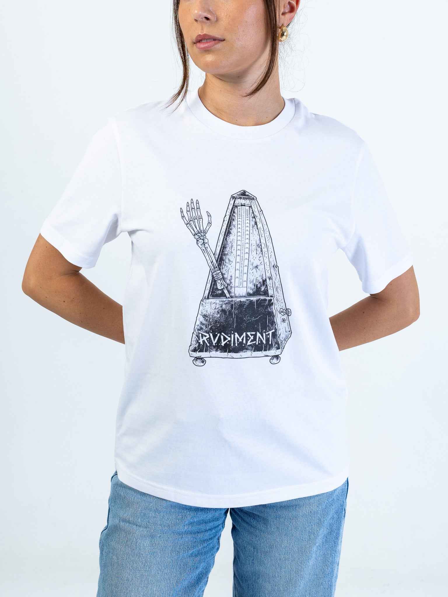 Metronome Unisex T-Shirt for Drummers - Model Front View Alternative | RVDIMENT Drummer Apparel