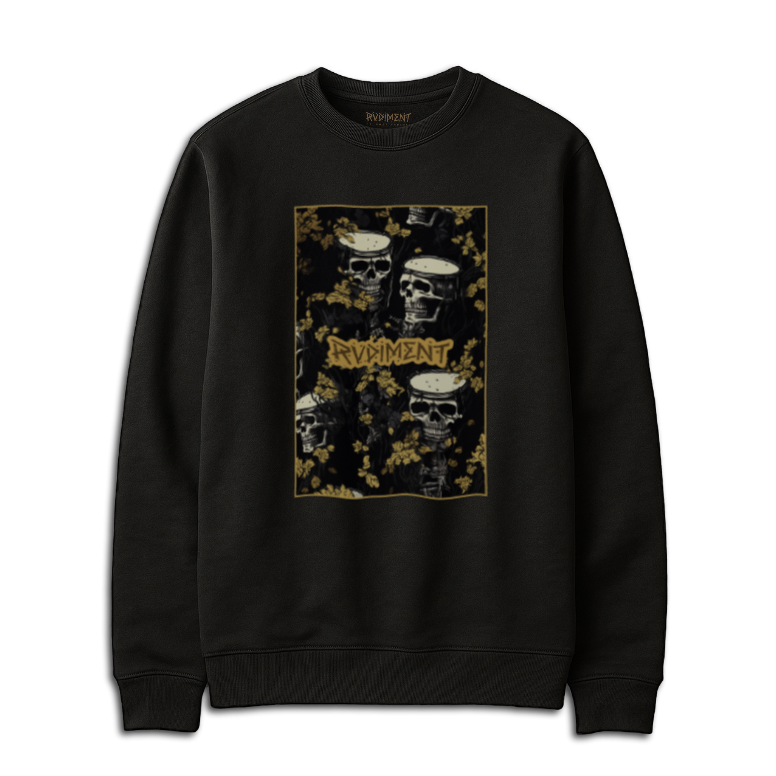 Snare Drum Skull Men's Sweatshirt for Drummers - Front View | RVDIMENT Drummer Apparel