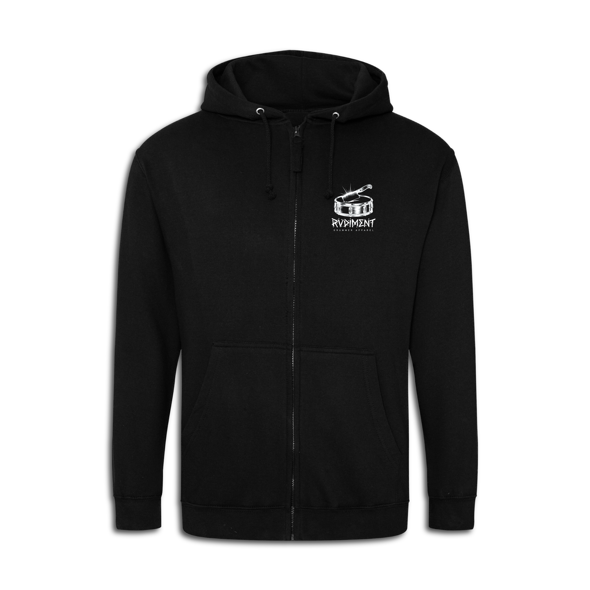 Chops Men's Zip Hoodie Black for Drummers - Front View | RVDIMENT Drummer Apparel