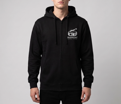 Chops Men's Zip Hoodie Black for Drummers - Model Front View | RVDIMENT Drummer Apparel