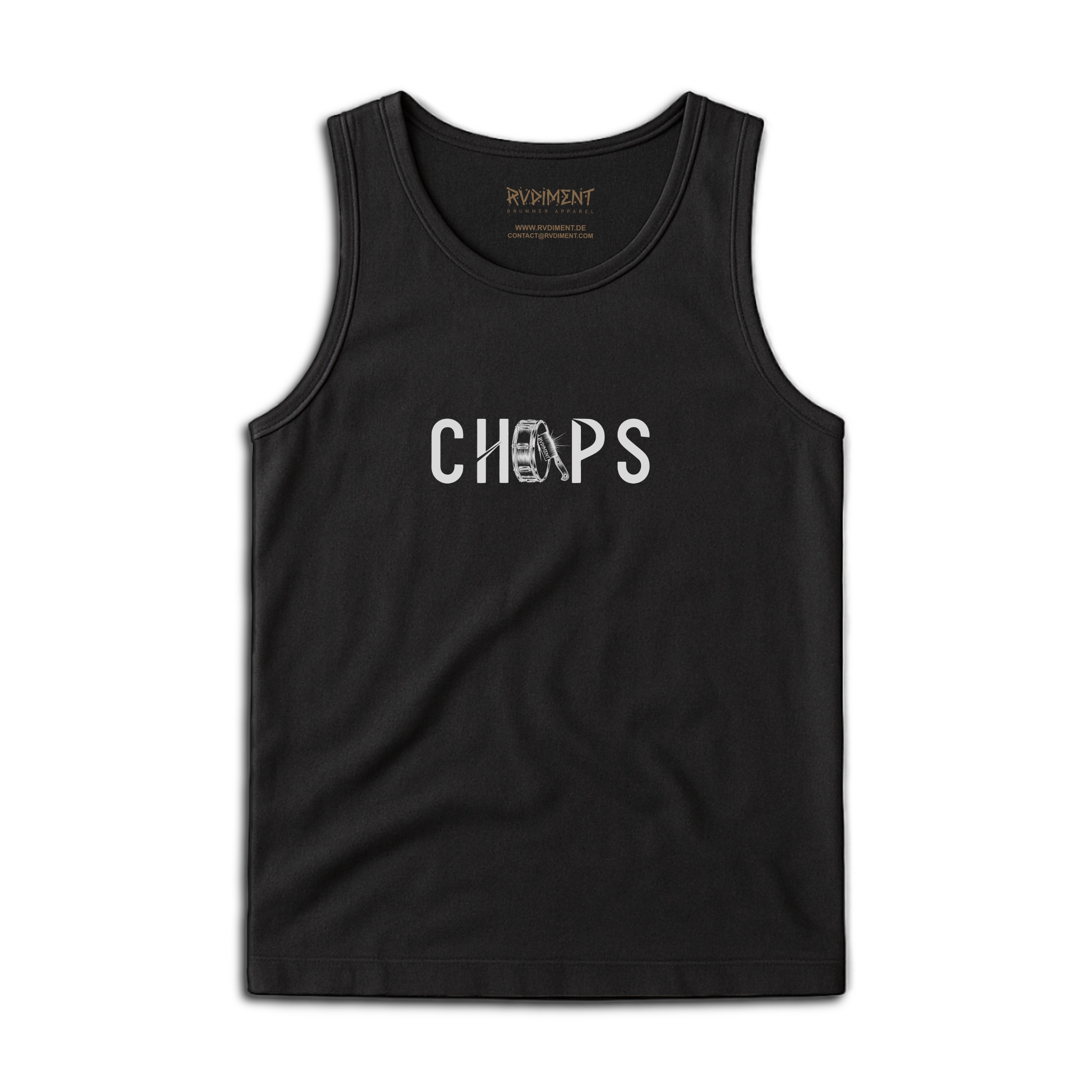 Chops Men's Tank Top Black for Drummers - Front View | RVDIMENT Drummer Apparel