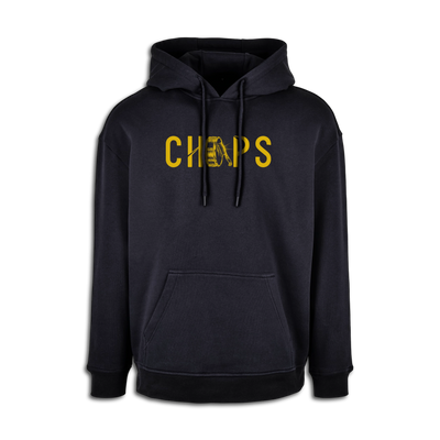 Chops Unisex Oversized Hoodie Blue for Drummers - Front View | RVDIMENT Drummer Apparel