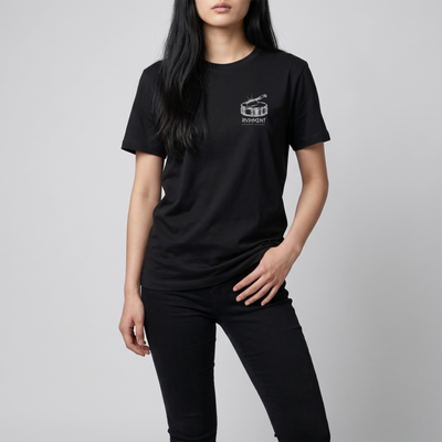 Chops Unisex T-Shirt Black for Drummers - Model Front View Close-Up | RVDIMENT Drummer Apparel