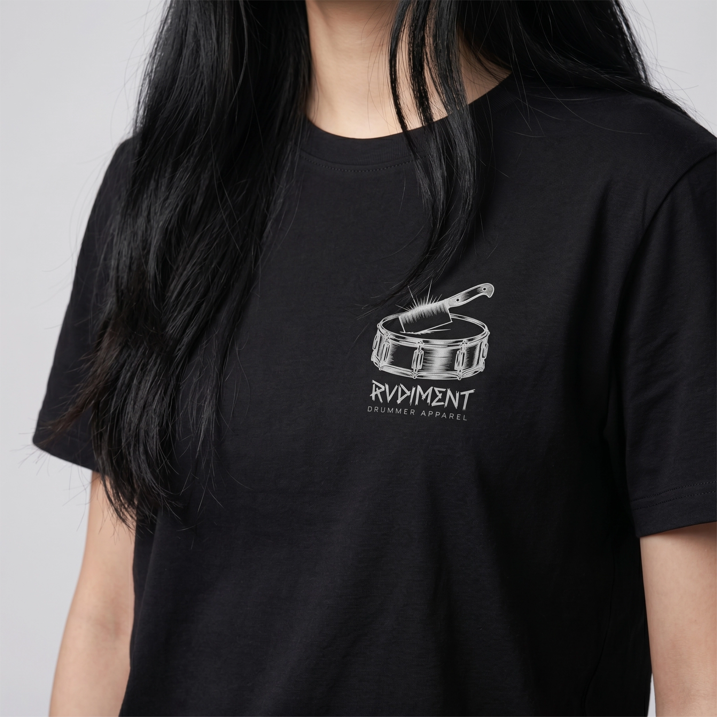 Chops Unisex T-Shirt Black for Drummers - Model Front View | RVDIMENT Drummer Apparel