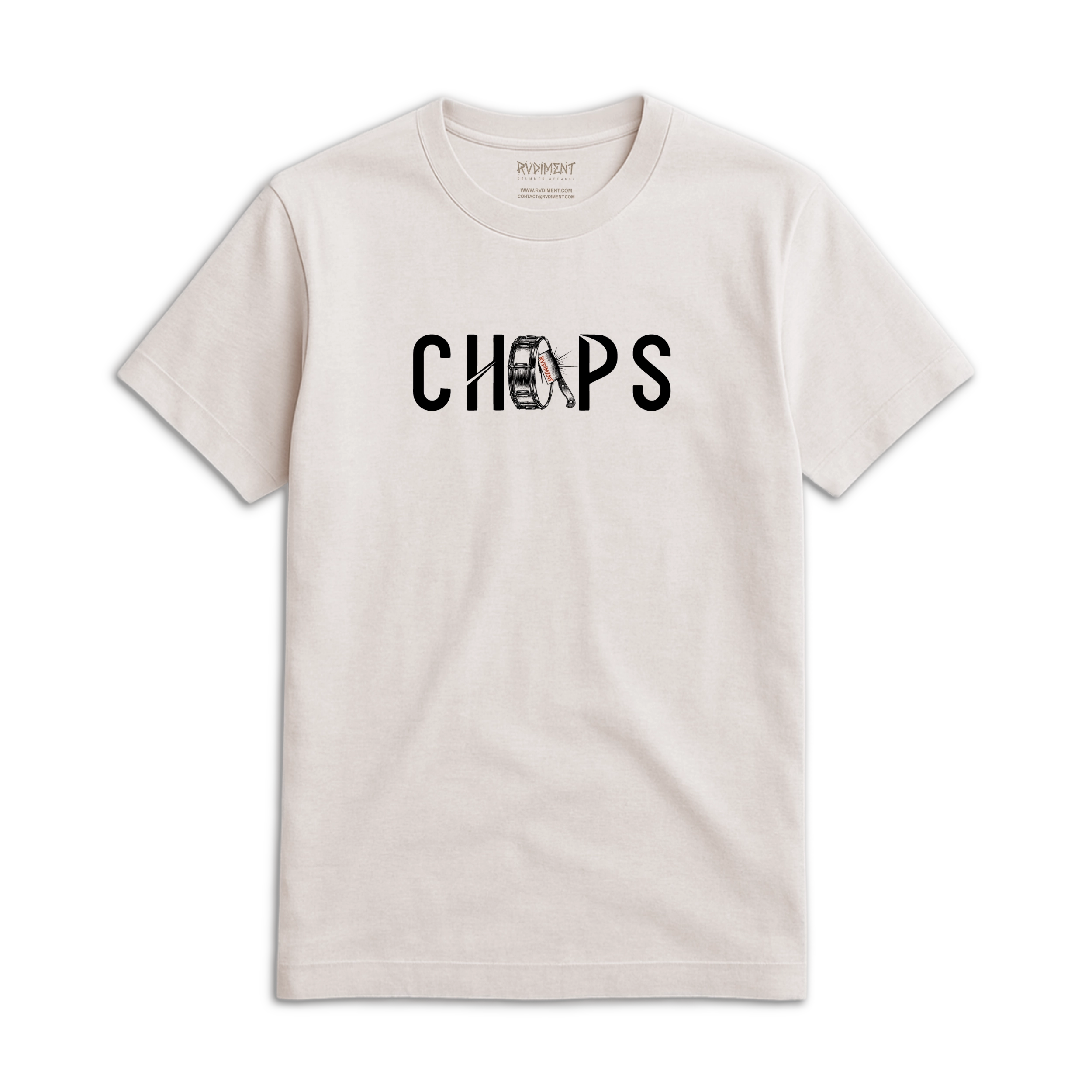 Chops Unisex T-Shirt Vintage White for Drummers - Front View | RVDIMENT Drummer Apparel