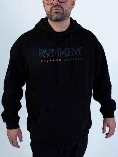 Classic Logo Hoodie for Drummers - Oversized Unisex Fit - Model Front View | RVDIMENT Drummer Apparel
