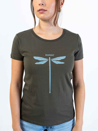 Dragonvly Drumstick Women's T-Shirt for Drummers - Model Close-Up | RVDIMENT Drummer Apparel