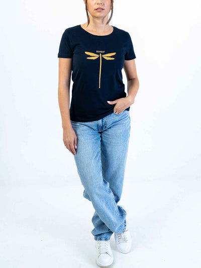 Dragonvly Drumstick Women's T-Shirt for Drummers - Model Front View | RVDIMENT Drummer Apparel