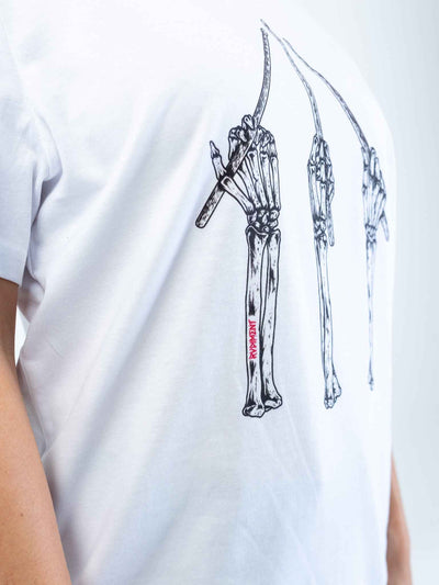 Drumstick Grips Unisex T-Shirt for Drummers - Model Side View Close-Up | RVDIMENT Drummer Apparel