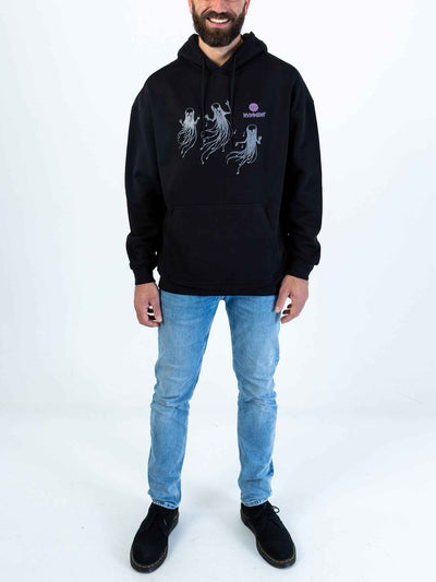 Ghost Notes Hoodie for Drummers - Oversized Unisex Fit - Model Front View | RVDIMENT Drummer Apparel