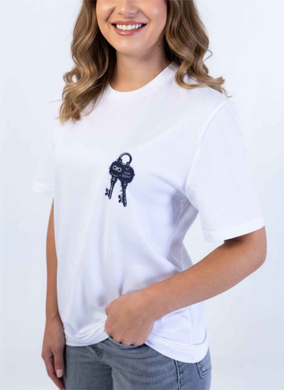 Rhythmic Vocabulary Unisex T-Shirt for Drummers - Model Front Side View | RVDIMENT Drummer Apparel