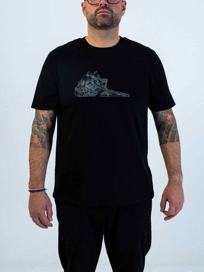 Kick Drum Skull Unisex T-Shirt for Drummers - Model Front View | RVDIMENT Drummer Apparel