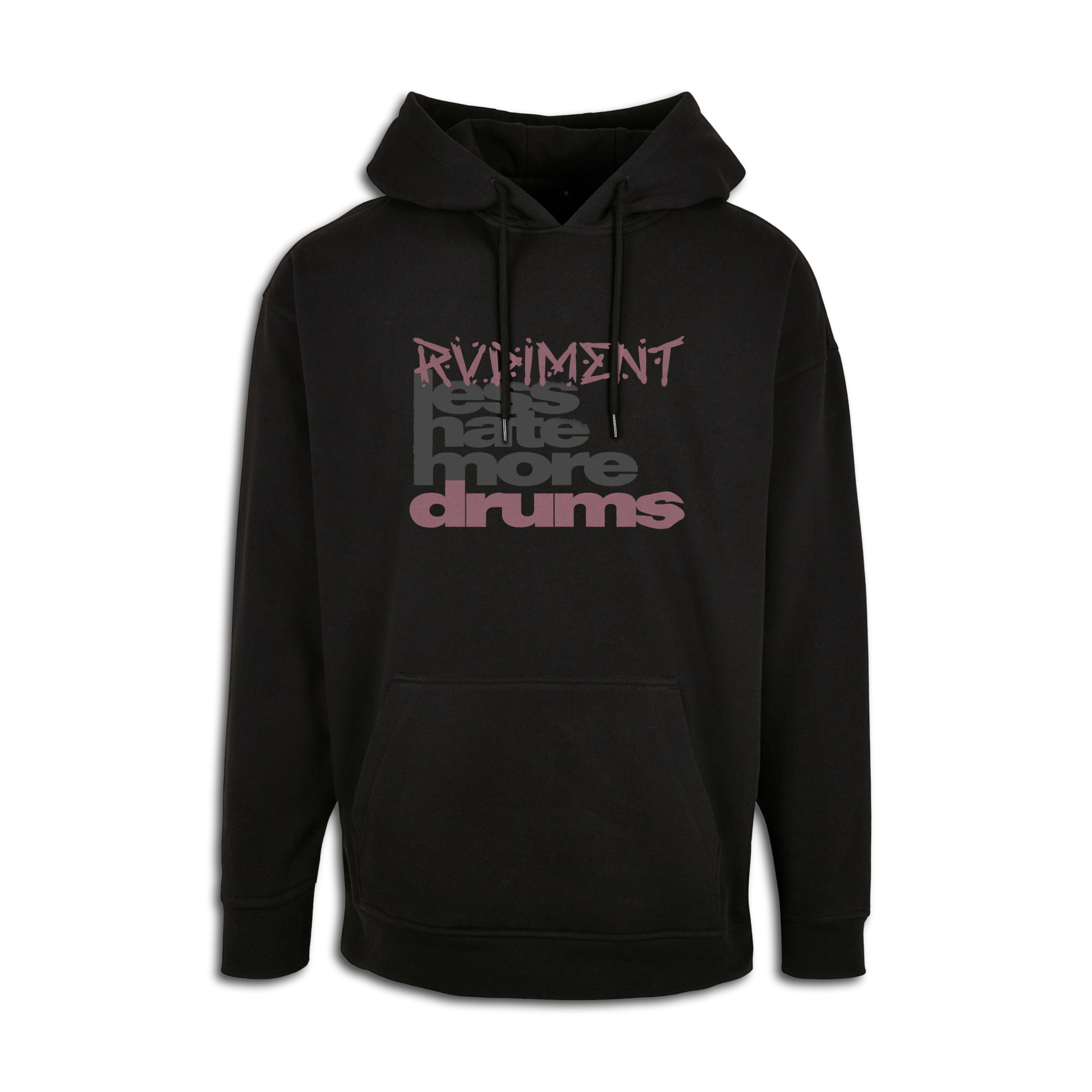 Less Hate More Drums Hoodie für Drummer - Unisex Oversize Fit - Vorderansicht | RVDIMENT Drummer Apparel
