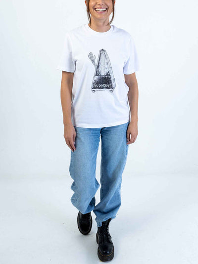 Metronome Unisex T-Shirt for Drummers - Model Front View | RVDIMENT Drummer Apparel