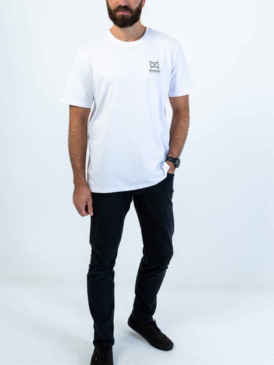 Snare Drum Logo Unisex T-Shirt for Drummers - Model Front View | RVDIMENT Drummer Apparel
