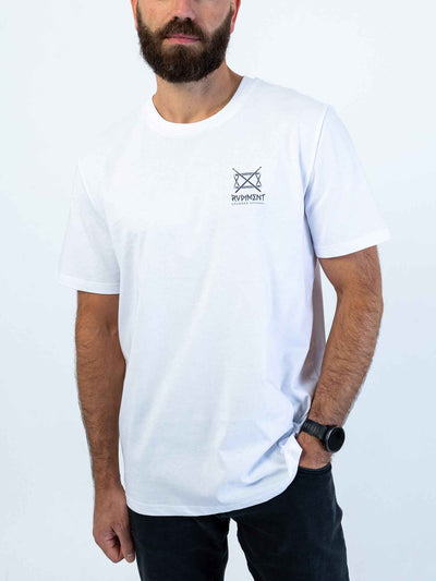 Snare Drum Logo Unisex T-Shirt for Drummers - Model Front View Alternative | RVDIMENT Drummer Apparel