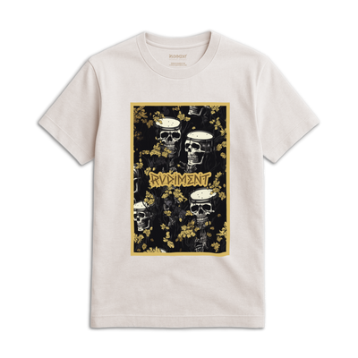 Snare Drum Skull Unisex T-Shirt for Drummers - Front View | RVDIMENT Drummer Apparel
