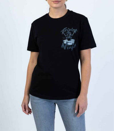 Triplet Ninja Unisex T-Shirt for Drummers - Model Front View Close-Up | RVDIMENT Drummer Apparel